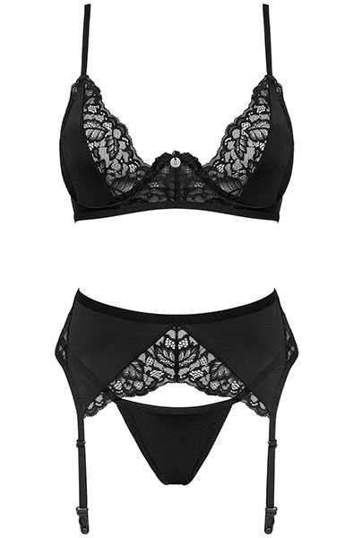 Obsessive Bellastia 3-pcs Set Black - Sexy lingerie 3