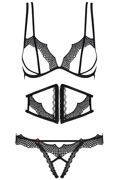 Obsessive Bravelle 3-pcs Set Black - Sexy lingerie 3