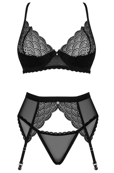 Obsessive Chemeris 3-pcs Set Black - Bra & Bra Set 3