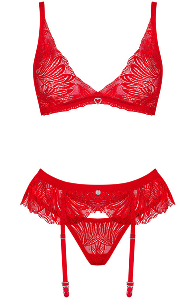 Obsessive Chilisa 3-pcs Set Red - Bra & Bra Set 3