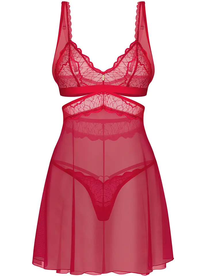 Obsessive Cupide Desir Babydoll & Thong Red - Babydoll lingerie 4