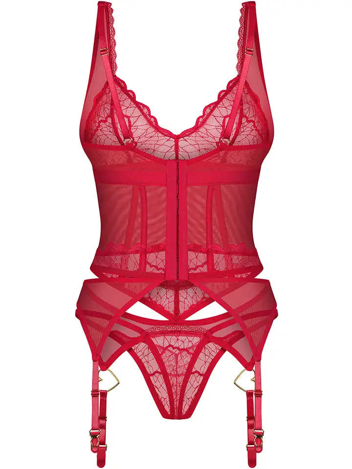 Obsessive Cupide Desir Corset & Thong Red - Underklädesset 4