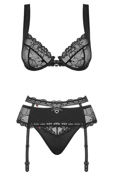 Obsessive Heartina 3 pcs Set Black - Sexy lingerie 4