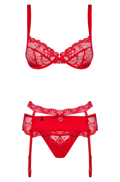 Obsessive Heartina 3 pcs set Red - Sexy lingerie 4