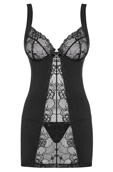 Obsessive Heartina Chemise & Thong Black - Sexy lingerie 3