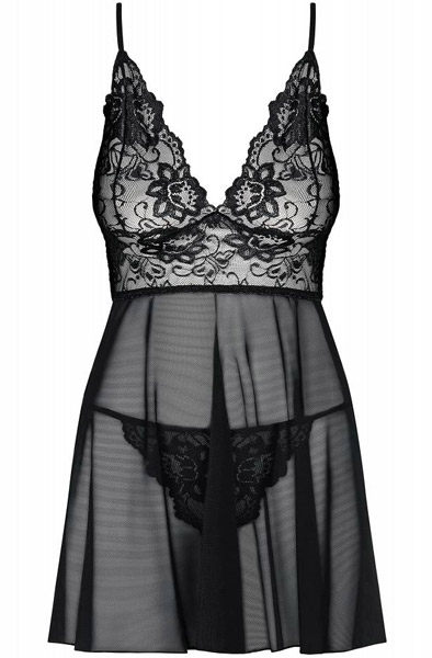 Obsessive Idillia Babydoll & Thong Black - Babydoll lingerie 3