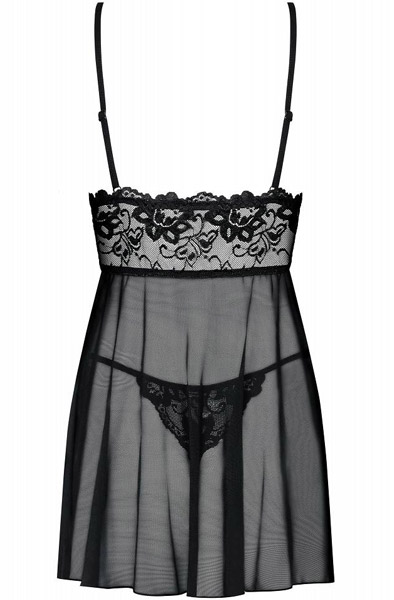 Obsessive Idillia Babydoll & Thong Black - Babydoll lingerie 4