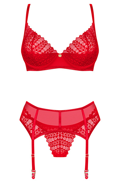 Obsessive Ingridia 3-pcs Set Red - Bra & Bra Set 3