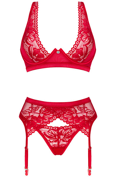 Obsessive Lacelove 3-pcs Set Red - Sexy lingerie 3