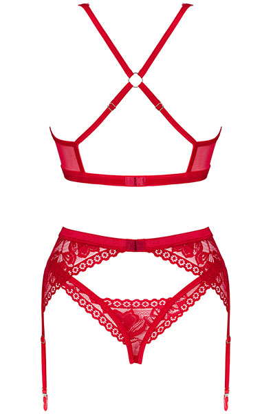 Obsessive Lacelove 3-pcs Set Red - Sexy lingerie 4