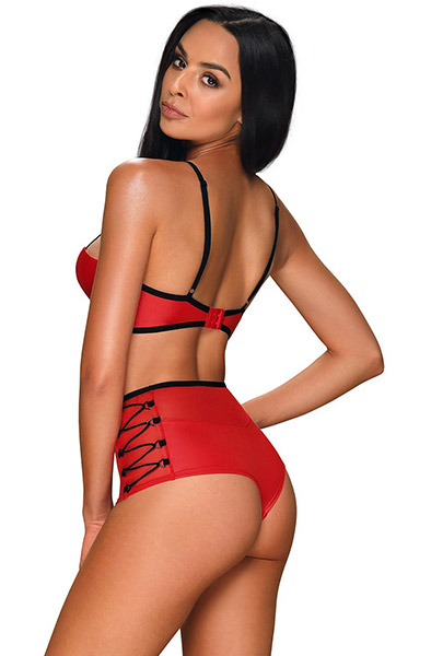 Obsessive Leatheria 2-pcs Set Red - Sexy lingerie 2