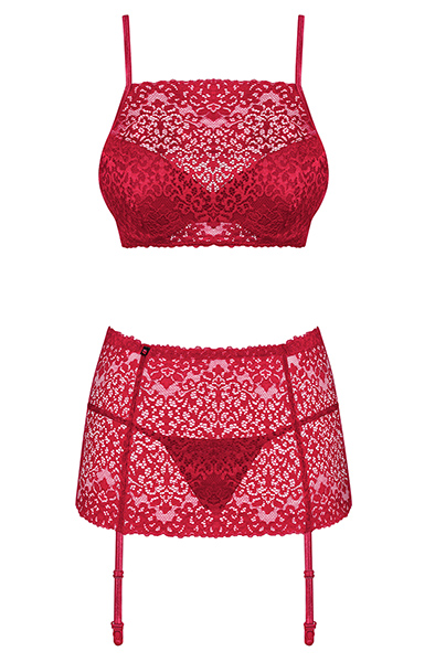 Obsessive Lividia 3 pcs Set Red - Sexy lingerie 3
