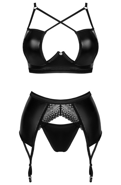 Obsessive Norides 3-pcs Set Black - Bra & Bra Set 3