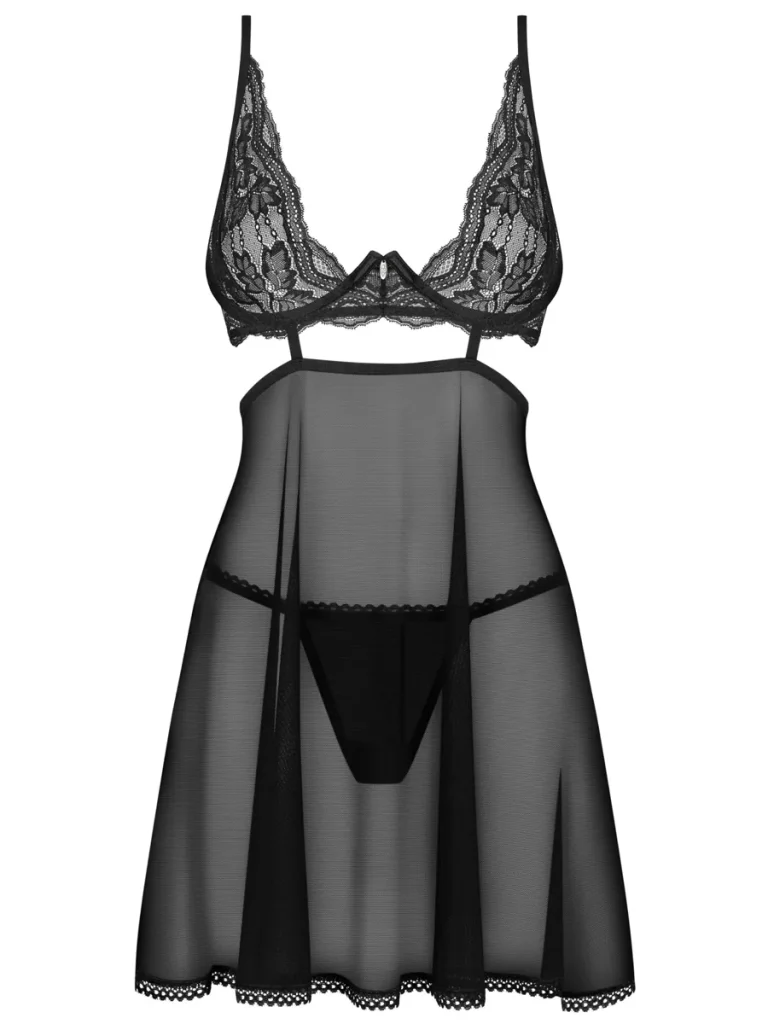 Obsessive Nutris Babydoll & Thong Black - Babydoll lingerie 2