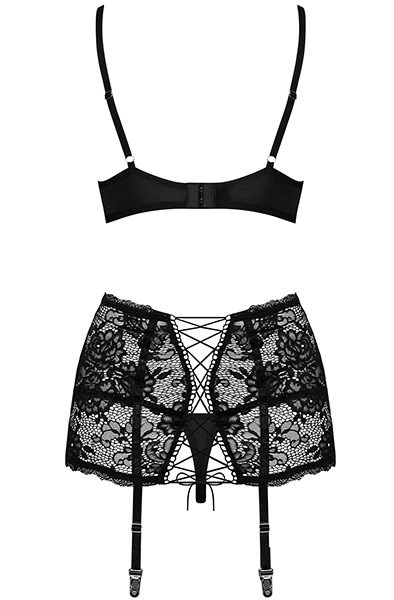 Obsessive Peonesia 3-pcs Set Black - Sexy lingerie 4