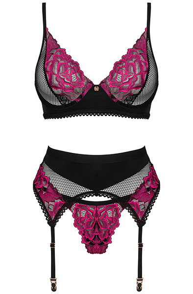 Obsessive Rosenty 3-pcs Set - Sexy lingerie 3