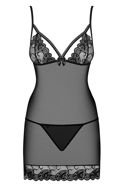 Obsessive Wonderia Chemise & Thong Black - Sexy lingerie 3