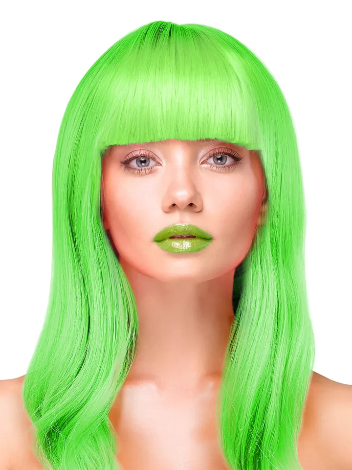 Party Wig Long Straight Hair Neon Green - Wig 1 [full]