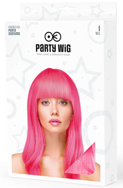 Party Wig Long Straight Hair Neon Pink - Wig 2