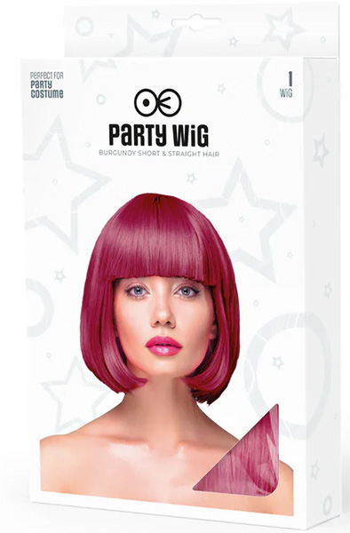 Party Wig Short Straight Burgundy Hair - Wig 2