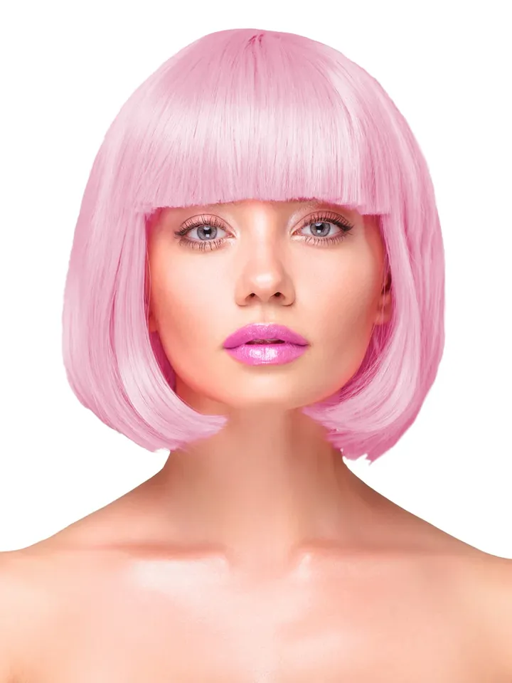 Party Wig Short Straight Hair Light Pink - Wig 1 [full]