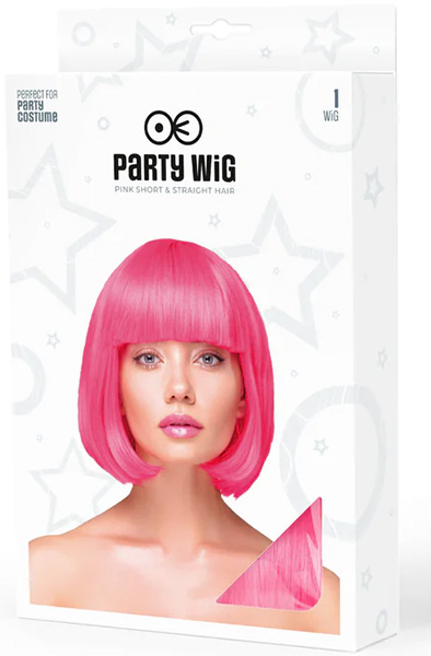 Party Wig Short Straight Hair Neon Pink - Wig 2
