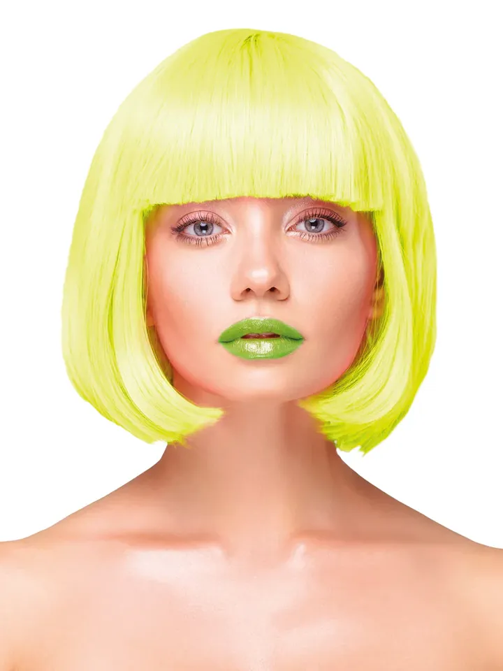 Party Wig Short Straight Hair Neon Yellow - Wig 1 [full]