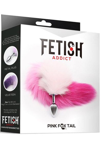Pink & White Faux Tail With Stainless Plug S - Analplug in Tierform 3