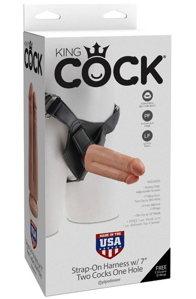 Pipedream Strap-On Two Cocks One Hole 19 cm - Umschnalldildo mit Geschirr 3