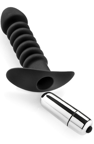 Premium Ribbed Butt Plug With Strong Vibrating Bullet - Vibrierender Analplug 2