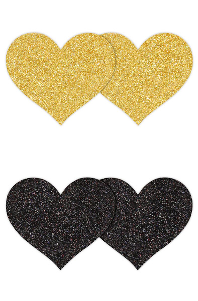 Pretty Pasties Glitter Hearts Black Gold 2 Pair - Brustwarzenkappen 1