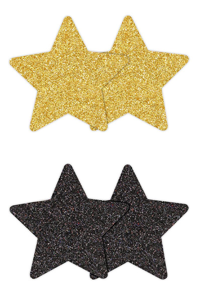 Pretty Pasties Glitter Stars Black Gold 2 Pair - Brustwarzenkappen 1