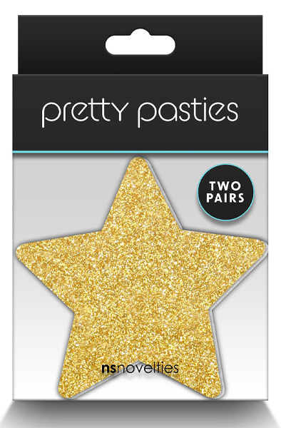 Pretty Pasties Glitter Stars Black Gold 2 Pair - Brustwarzenkappen 2