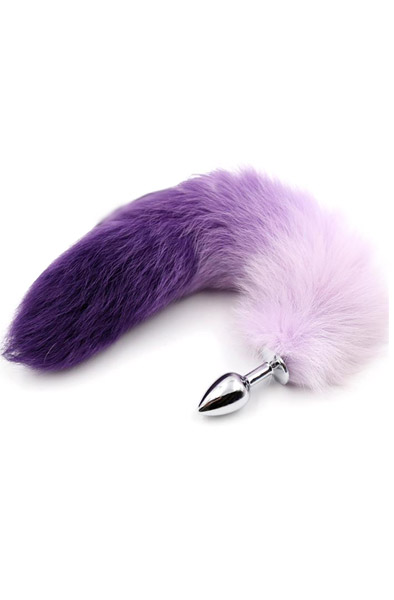 Purple & White Faux Tail With Stainless Plug S - Analplug in Tierform 1
