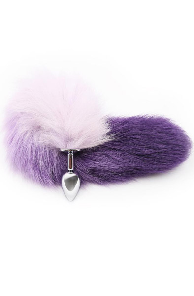 Purple & White Faux Tail With Stainless Plug S - Analplug in Tierform 2