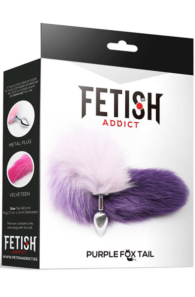 Purple & White Faux Tail With Stainless Plug S - Analplug in Tierform 3
