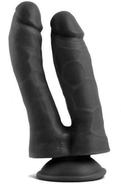 Realistic Penis Double Penetration Black 18,5 cm - Doppel-Dildo Dosis 1