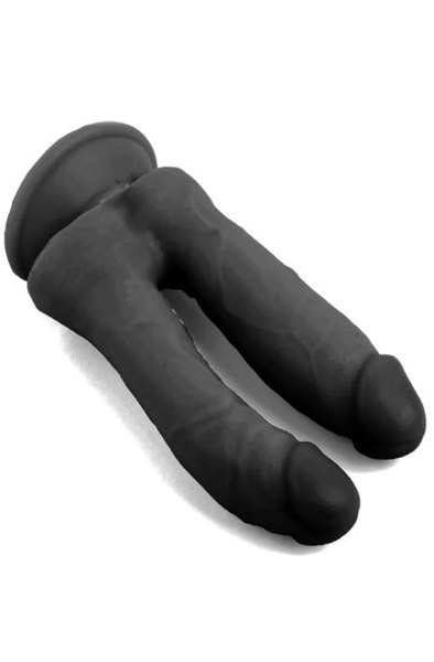 Realistic Penis Double Penetration Black 18,5 cm - Doppel-Dildo Dosis 2