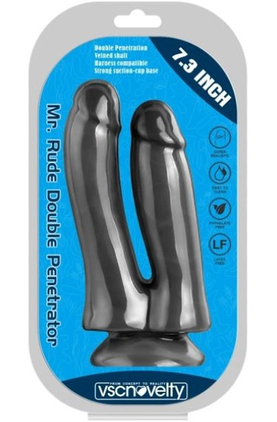 Realistic Penis Double Penetration Black 18,5 cm - Doppel-Dildo Dosis 3