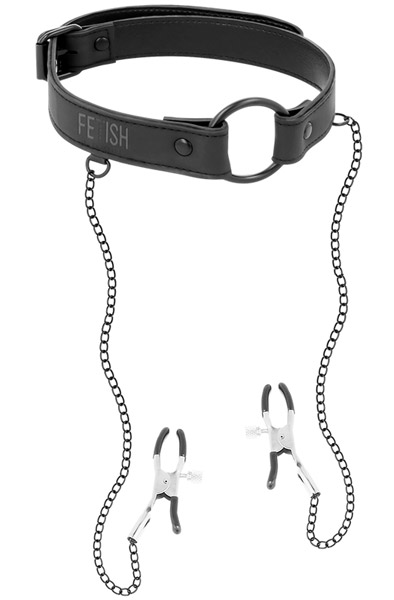 Ring Gag With Nipple Clamps - Knebel mit Brustklammern 1