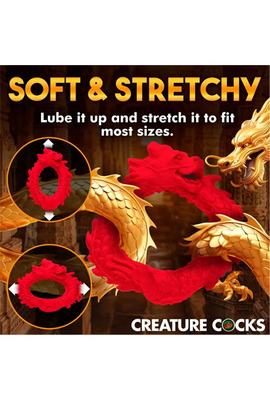 Rise Of The Dragon Silicone Penis Ring Red - Cockring 3