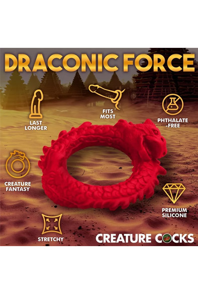 Rise Of The Dragon Silicone Penis Ring Red - Cockring 4