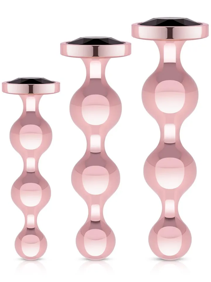 Rosy Gold Metal Butt Plug 3-pcs Set - Anal plug set 1