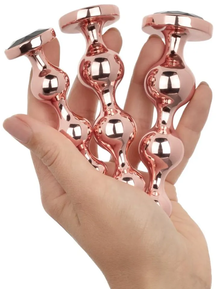 Rosy Gold Metal Butt Plug 3-pcs Set - Anal plug set 2