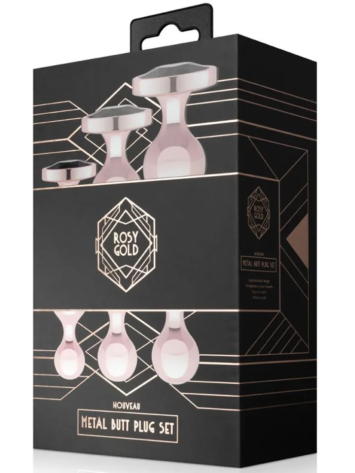 Rosy Gold Metal Butt Plug 3-pcs Set - Anal plug set 3
