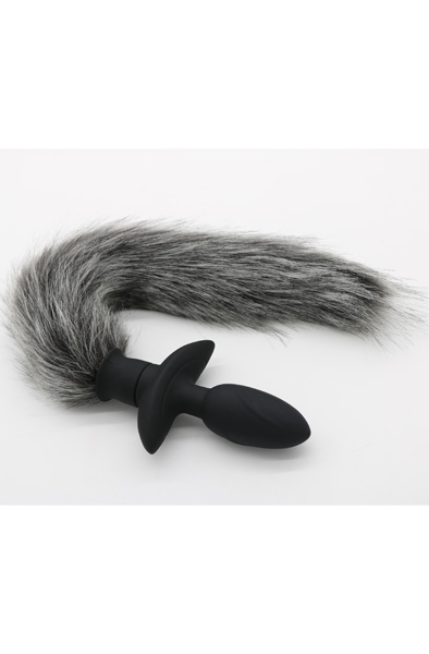 Rotating Plug With Grey Fur - Analplug in Tierform 2