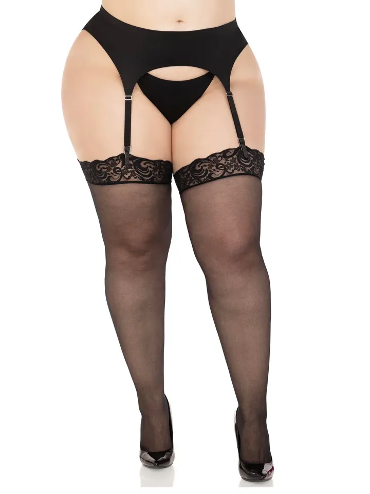 Sheer Backseam Stockings With Lace Top Plus Black - Stockings 2 [full]