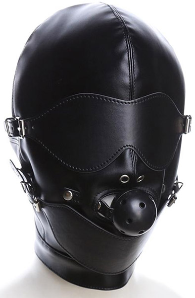 Slave Hood With Eye Mask & Breathable Gag Ball - BDSM Maske 1