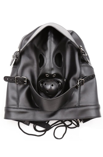 Slave Hood With Eye Mask & Breathable Gag Ball - BDSM Maske 2