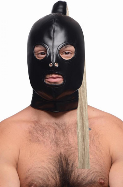 Strict Blonde Ponytail Bondage Hood Black - BDSM mask 2